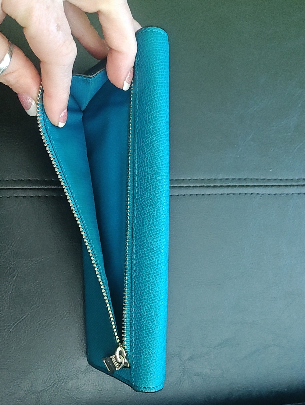 Coach Teal Pebbled Leather Continental Wallet - Coach - Picture 3 of 4